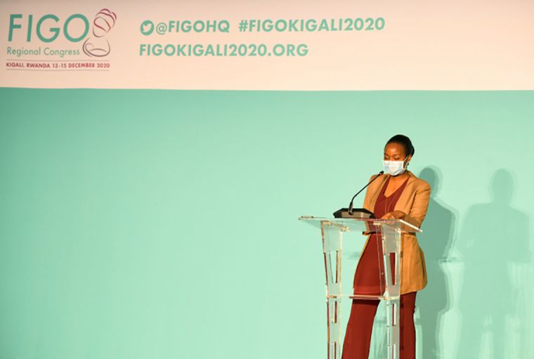 Female speaker presenting at FIGO Africa Regional Kigali Congress 2020.