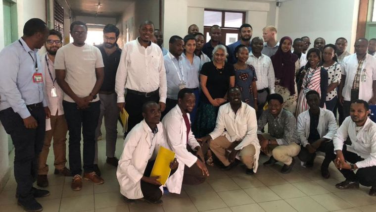 Professor Kokila Lakhoo with colleagues at the Muhimbili National Hospital in Tanzania.